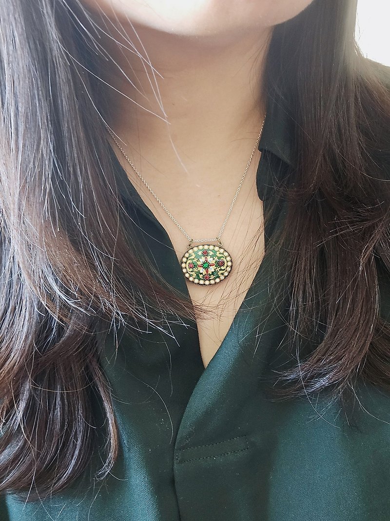 Bressans emaux antique pendant 【RESERVED】 - พวงกุญแจ - วัตถุเคลือบ สีเขียว
