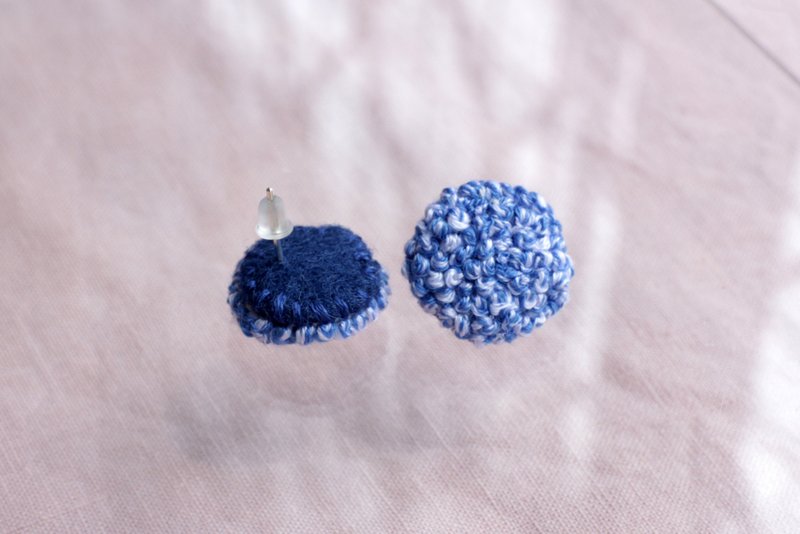 刺繡耳環 102 夏 / 純銀耳針款 - 耳環/耳夾/耳骨夾 - 繡線 藍色