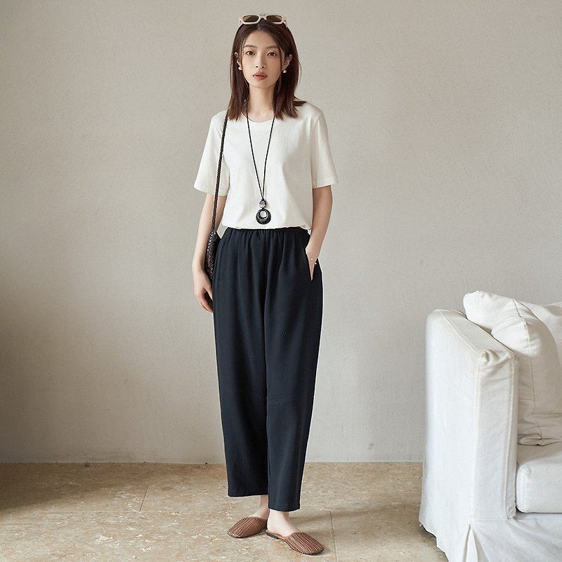 Black loose wide-leg pants | Pants | Spring and summer | Japanese diacetate | Sora-1467 - กางเกงขายาว - ไฟเบอร์อื่นๆ สีดำ