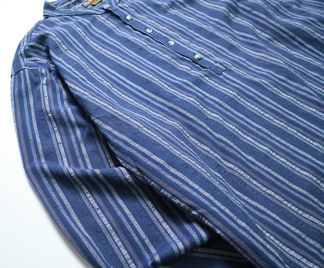 Fuji bird vintage blue and gray striped fisherman shirt overalls