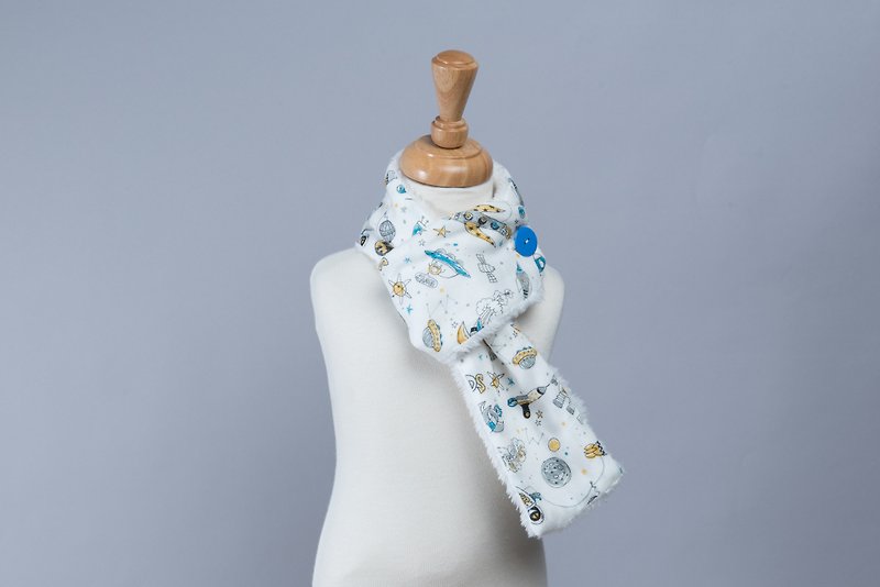 兩段式圍巾-宇宙旅行 兒童 幼兒 嬰兒 圍巾 外套 保暖 - 圍兜/口水巾 - 棉．麻 藍色