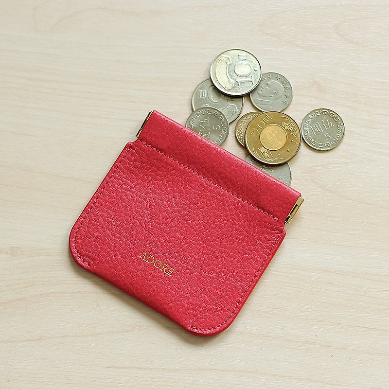 【ของขวัญสั่งทำพิเศษ】【กล่องของขวัญ】ADORE Leather coin purse (RED) - กระเป๋าใส่เหรียญ - หนังแท้ สีแดง
