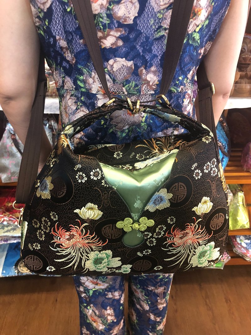 客制清裝造型多功能后背斜挎肩背包 - 後背包/背包/書包 - 絲．絹 多色