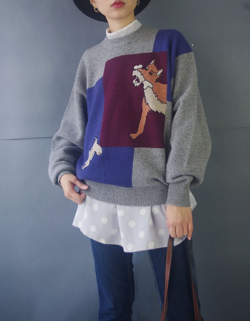 Treasure Hunting - GARNOLA Animal Color Block Gray Neutral Sweater - สเวตเตอร์ผู้หญิง - ขนแกะ 