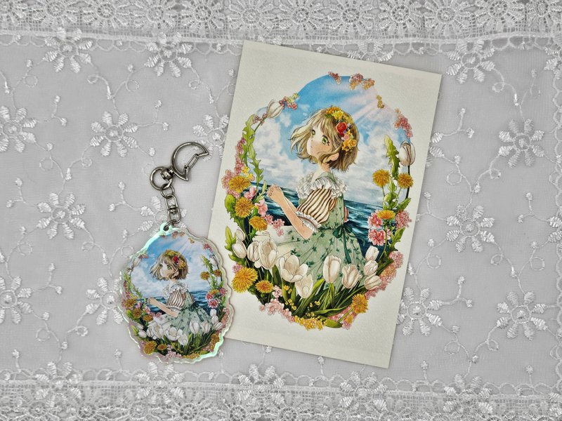 White tulip girl keyring - 鑰匙圈/鑰匙包 - 壓克力 