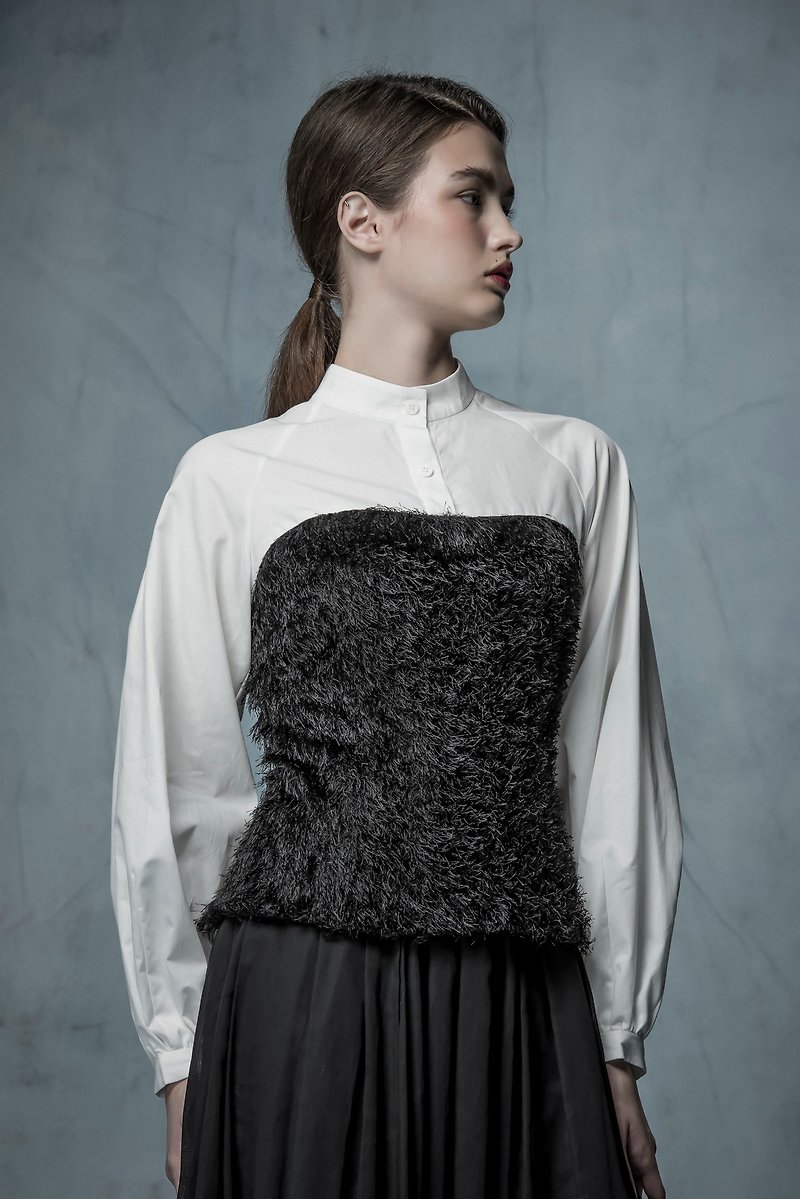 YUWEN white shirt stitching black top - Women's Tops - Polyester 