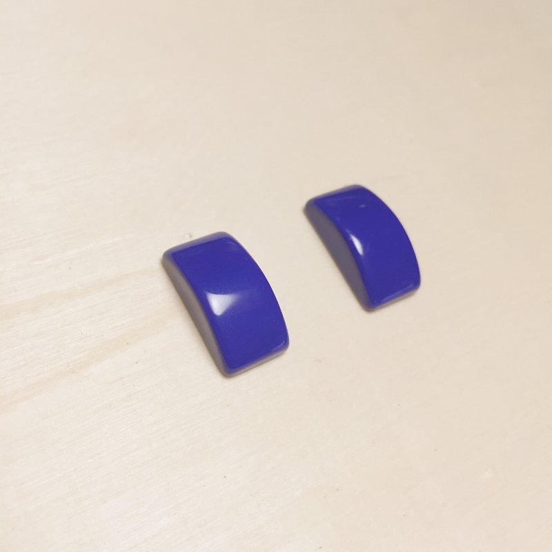 復古深藍方塊耳環耳夾 - 耳環/耳夾 - 樹脂 藍色