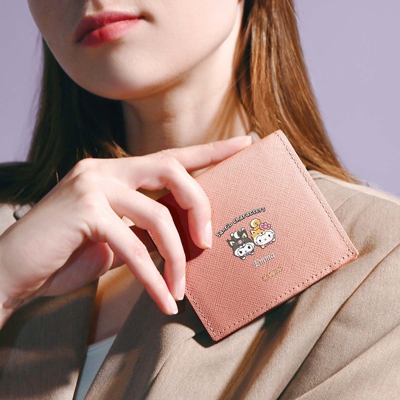 Sanrio 限量版 客製化刻字 十字紋皮夾拉鏈錢包 畢業禮物 (4色) - 銀包 - 真皮 粉紅色