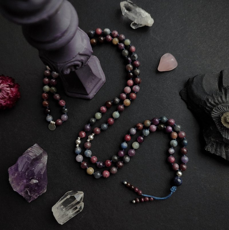 Sapphire Mala - Genuine Colourful Corundum 108 Meditation Beads - 項鍊 - 寶石 多色