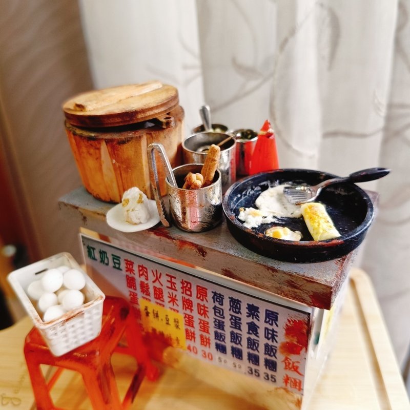 飯糰 台式 早餐 雞蛋 攤車 夜市 點心 小吃 台式 袖珍 手作 食玩 - 擺飾/家飾品 - 黏土 