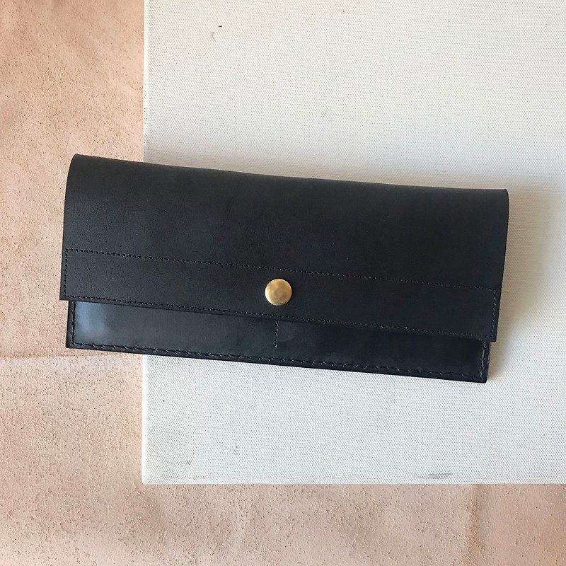 Leather long clip_4 card layer_1 banknote layer_coin pocket_black