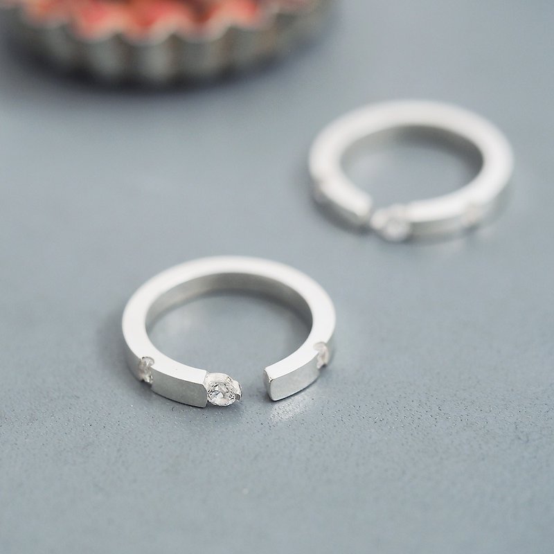 2 pieces set) Stone Minimal Pair Ring Silver 925 - แหวนทั่วไป - โลหะ สีเงิน