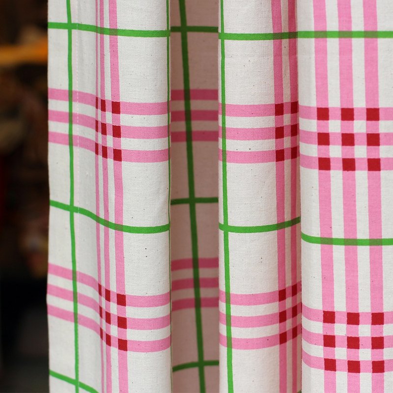 pink check curtain, door curtain,home interior decor, 門簾, のれん, Made in korea  窗簾 - 門簾/門牌 - 棉．麻 多色