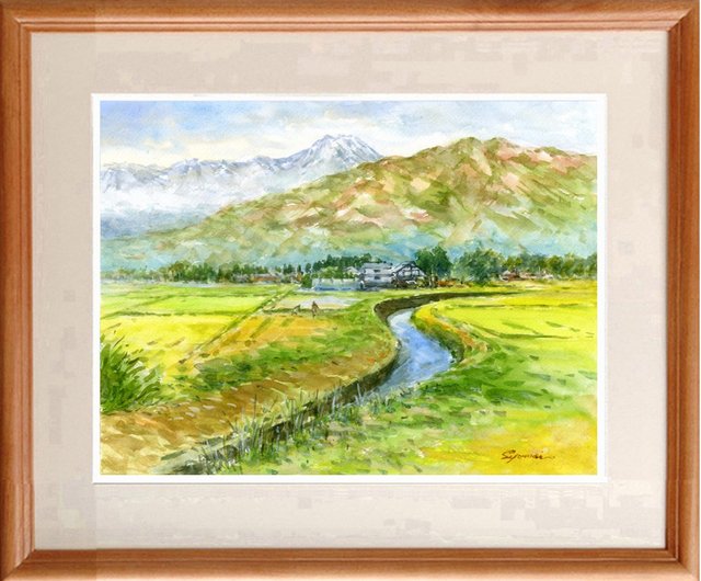 水彩画原画　常念岳と安曇野田園 500x0.jpg
