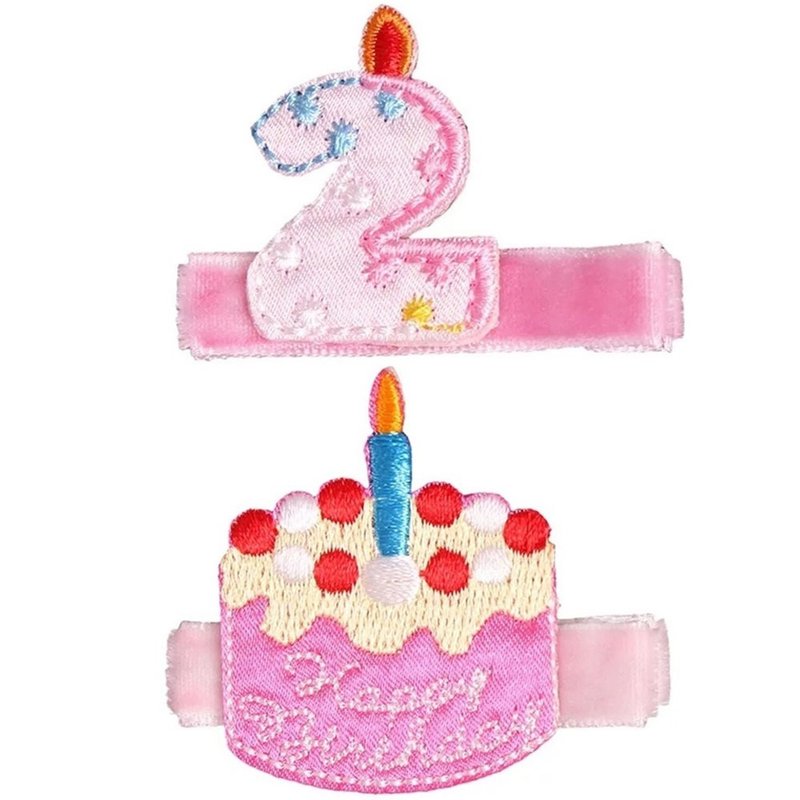 兩歲生日蛋糕髮夾兩入組 全包布手工髮飾2th Birthday Cake - 髮夾/髮圈 - 聚酯纖維 粉紅色
