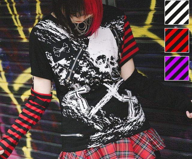 スカルプリント 半袖Tシャツ 平成ギャル　y2k パンク　ロック 平成ギャルy2k ドクロ 羽 翼 スカル 半袖プリントT ダークコア