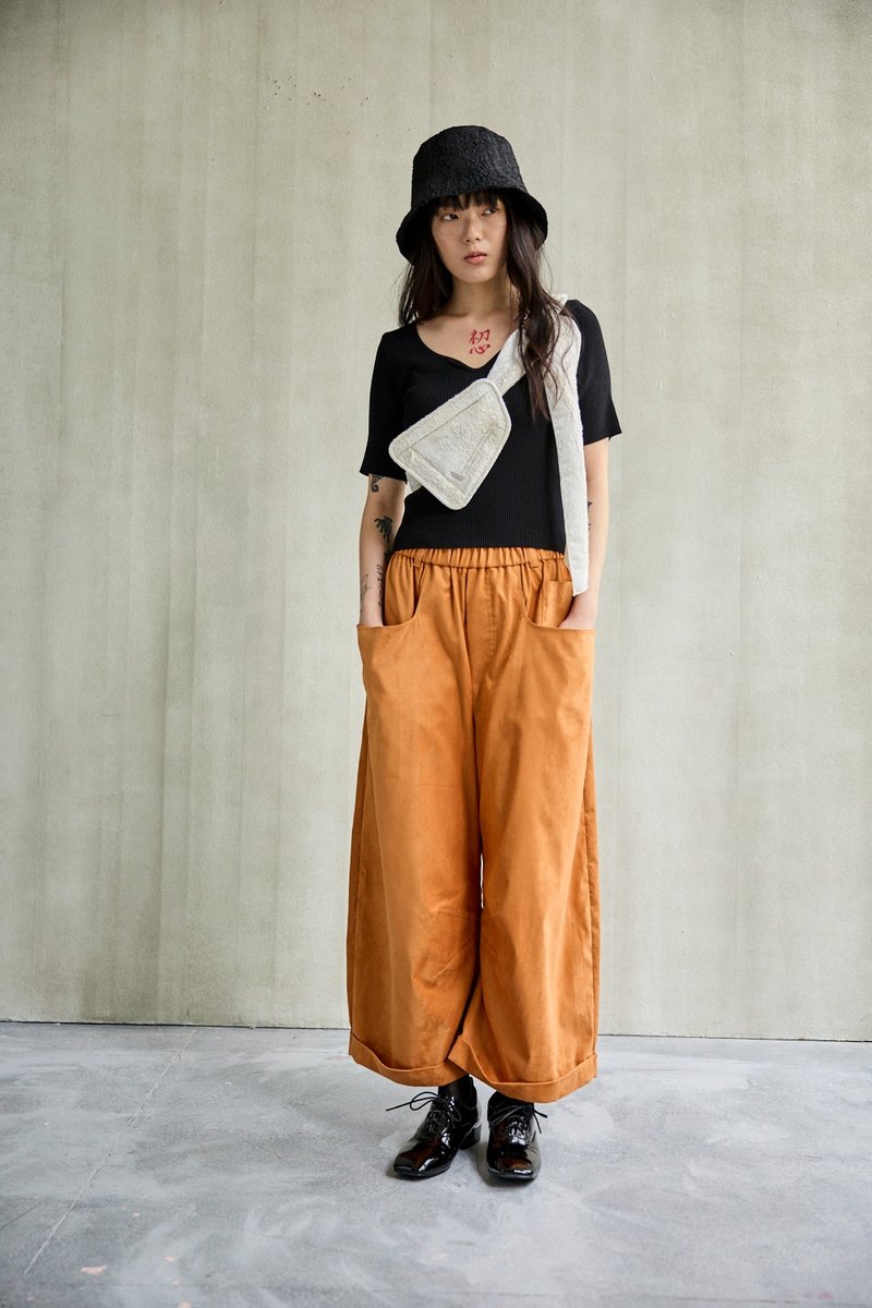 Elastic Waist Fold-Over Trousers - กางเกง - วัสดุอื่นๆ 