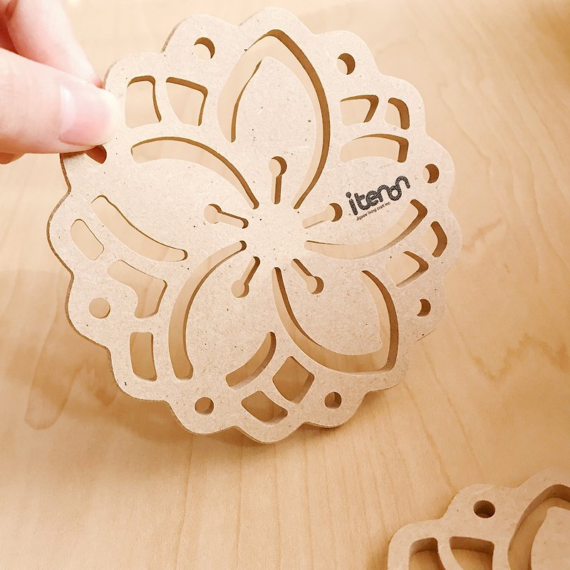 Tung Blossom Coaster-Flower Type - Coasters - Wood Brown