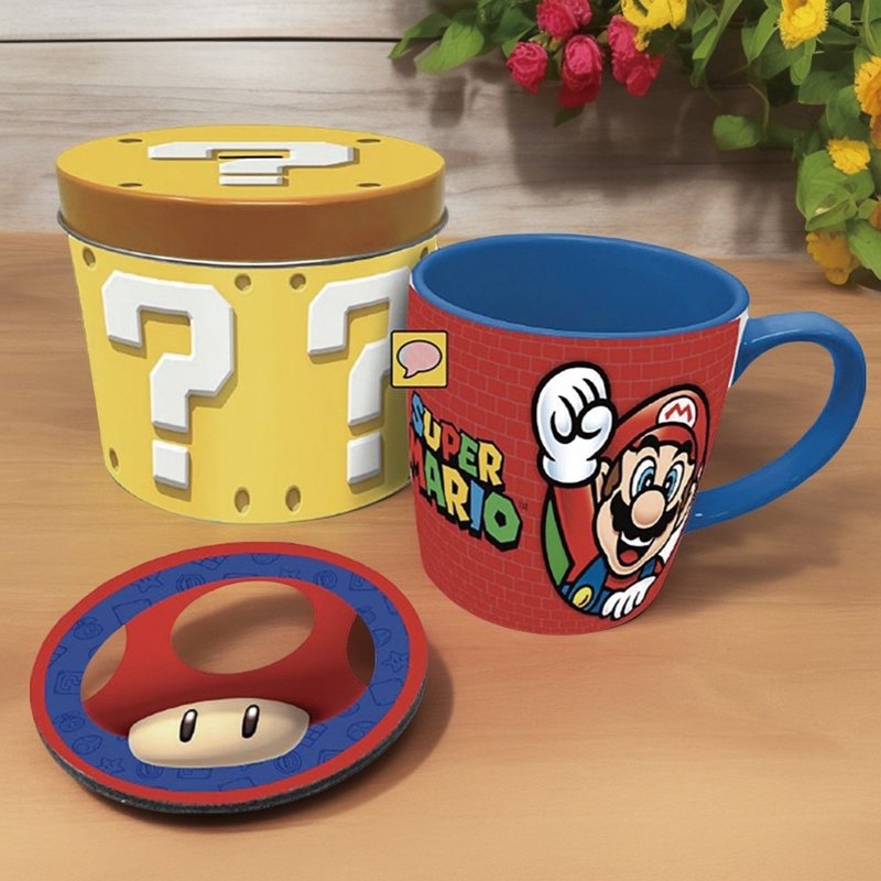 [Nintendo Super Mario] Question Mark Brick Iron Box Deluxe Gift Set (Coaster Mug Storage) - กล่องเก็บของ - วัสดุอื่นๆ 