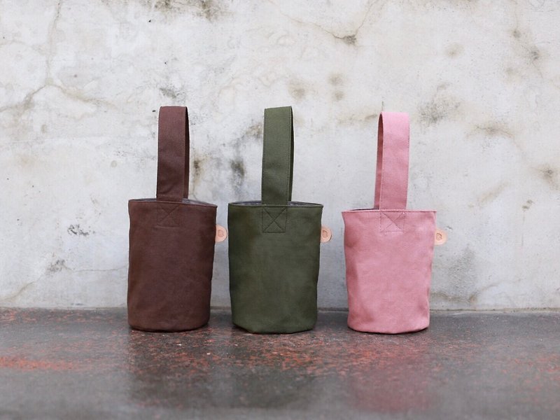 Simple canvas eco-friendly beverage bag water bottle bag tote bag (inner-gray) graduation gift - Handbags & Totes - Cotton & Hemp Gray