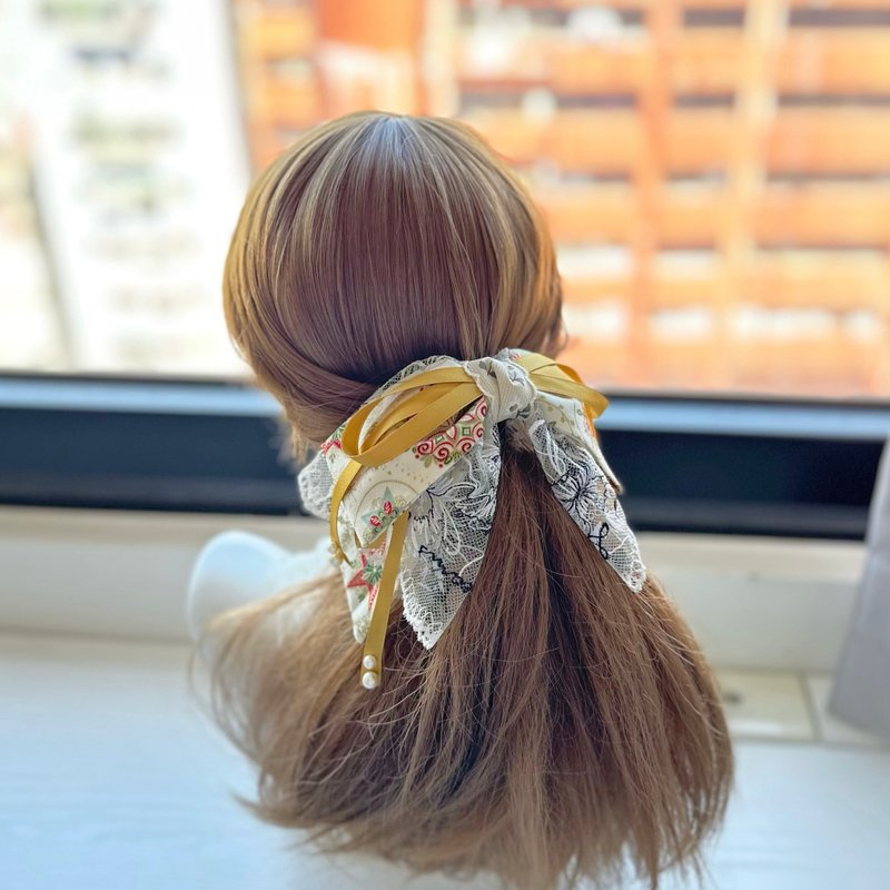 棉布蝴蝶結蕾絲鯊魚夾抓夾相交夾髮夾髮飾頭飾-金色聖誕 - 髮夾/髮圈 - 其他材質 黃色