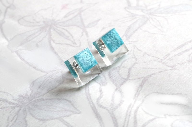 Resin Art Metallic Double Square Earrings - Blue - Earrings & Clip-ons - Resin Blue