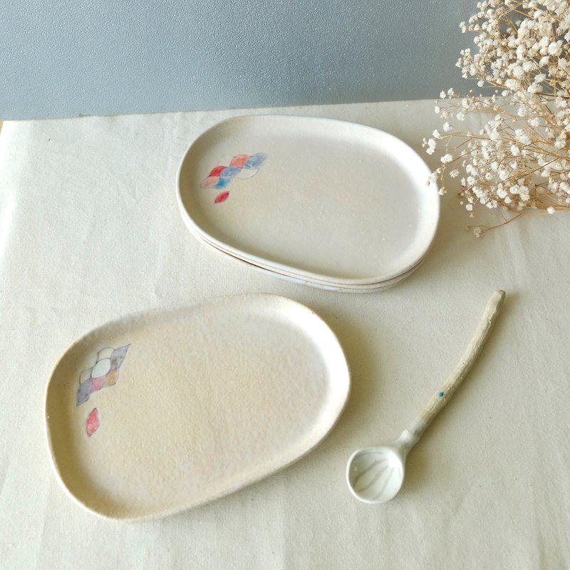 カラフル波コーヒー粉末釉薬皿/スナックトレイ/皿手作り陶器リミテッド - 小皿 - 陶器 ホワイト