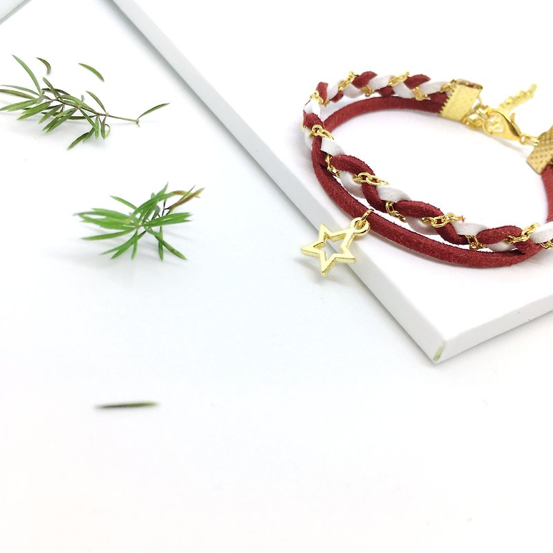 Handmade Double Braided Stylish Bracelets Rose Gold Series–red and white[Christmas limited] - สร้อยข้อมือ - วัสดุอื่นๆ สีแดง