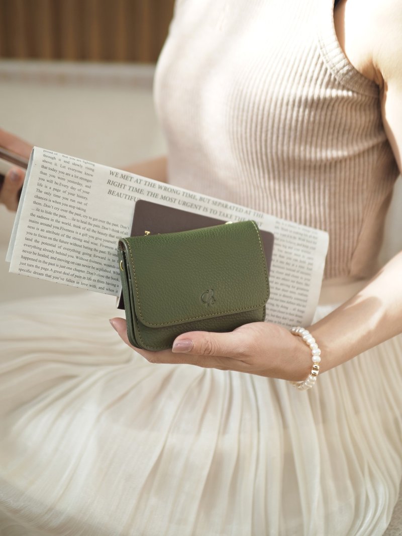 Cony (Moss green) : Short wallet, Leather wallet, Zip wallet, Soft leather - 錢包/皮夾/長短夾 - 真皮 綠色