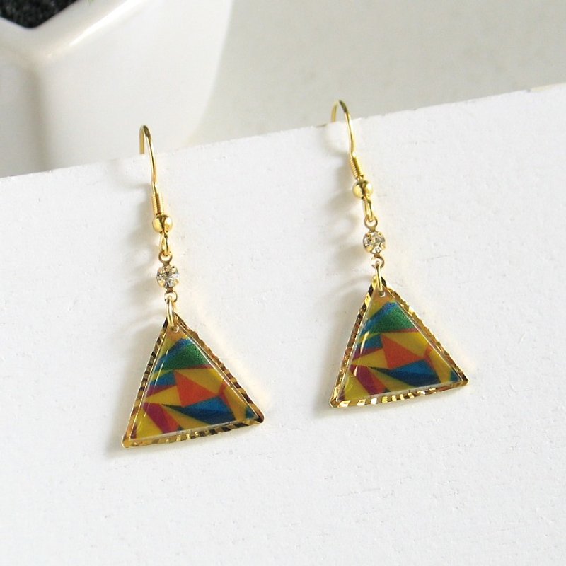 triangle　stained glass　chic　0202 - Earrings & Clip-ons - Other Metals Multicolor
