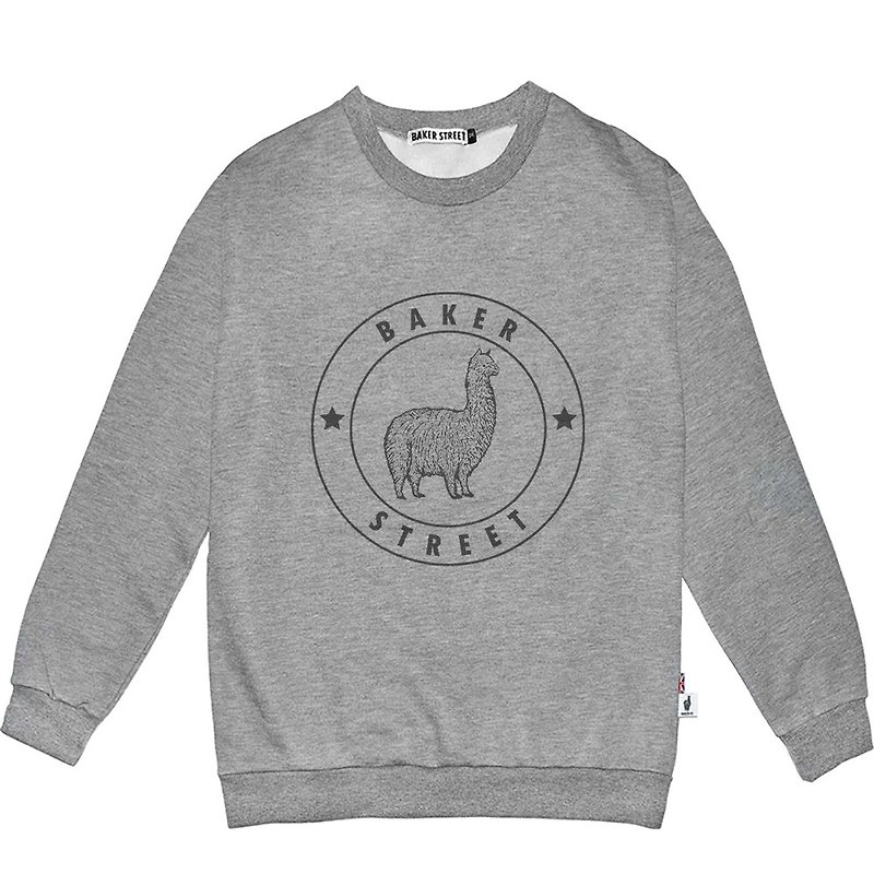 British Fashion Brand -Baker Street- Alpaca Stamp Printed Sweatshirt - เสื้อฮู้ด - ผ้าฝ้าย/ผ้าลินิน สีเทา