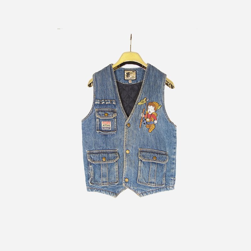 Dislocated vintage / embroidered denim vest no.986 vintage - เสื้อกั๊กผู้หญิง - วัสดุอื่นๆ สีน้ำเงิน