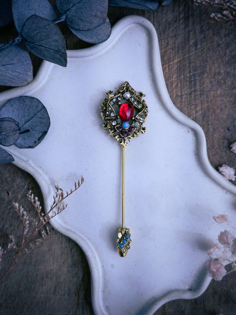 保留勿拍 ART 皇家帷幕紅白藍胸針帽針—美國古董首飾 Vintage - 胸針 - 其他金屬 紅色