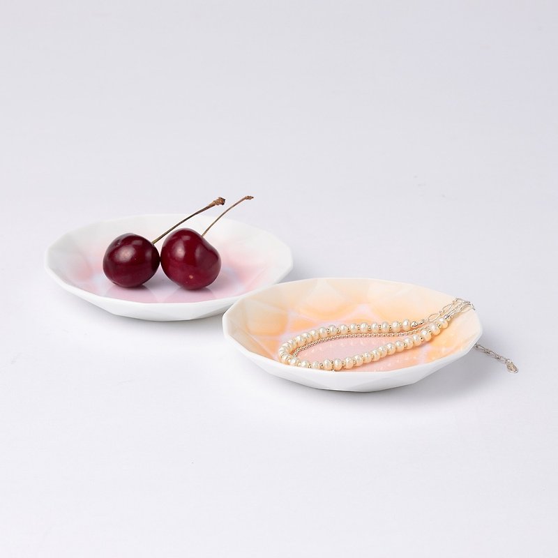 Pastel Origami Dish / Arita Jewel Round / Set of 2 - Small Plates & Saucers - Porcelain Multicolor