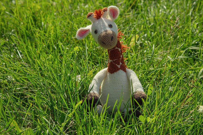 Crochet giraffe stripe, Crochet giraffe Stuffed toy, knitted giraffe - 寶寶/兒童玩具/玩偶 - 羊毛 