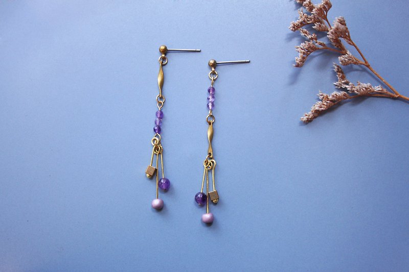 Wind chimes - earring  clip-on earring - Earrings & Clip-ons - Copper & Brass Purple