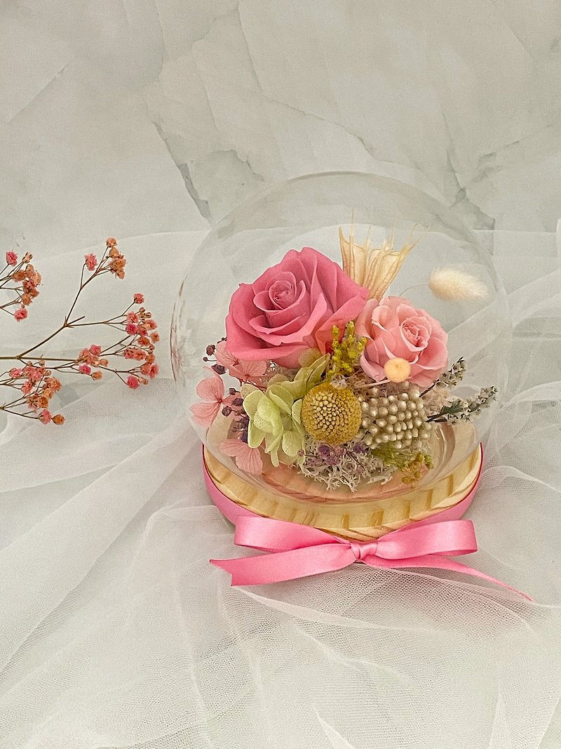 Gift/Sweet Glass Flower Ball/Double Pink/Glass Cover/Not Withering Flowers/Eternal Flowers/Dry Flowers - Dried Flowers & Bouquets - Plants & Flowers Pink
