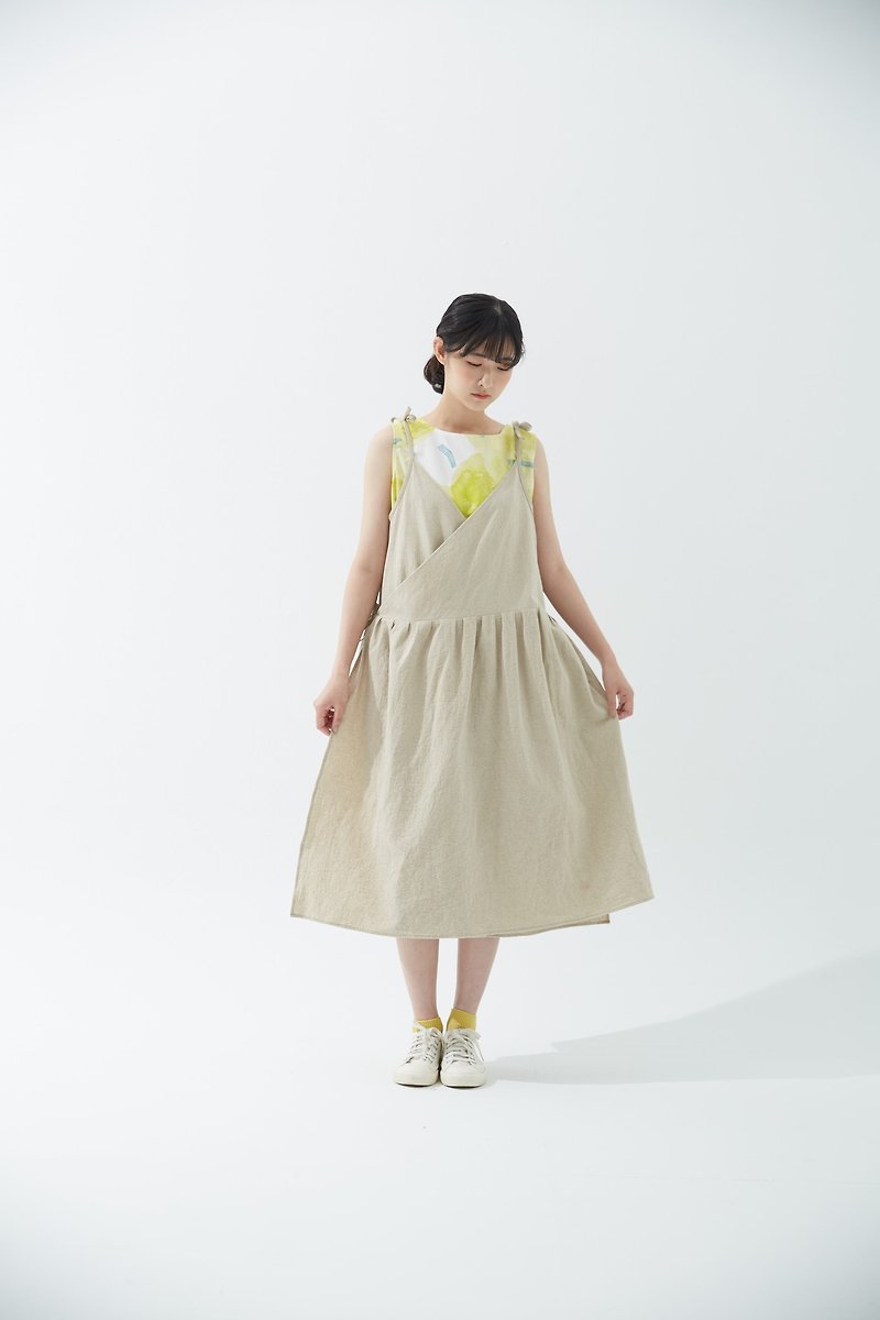 Camisole skirt - ชุดเดรส - ผ้าฝ้าย/ผ้าลินิน สีกากี