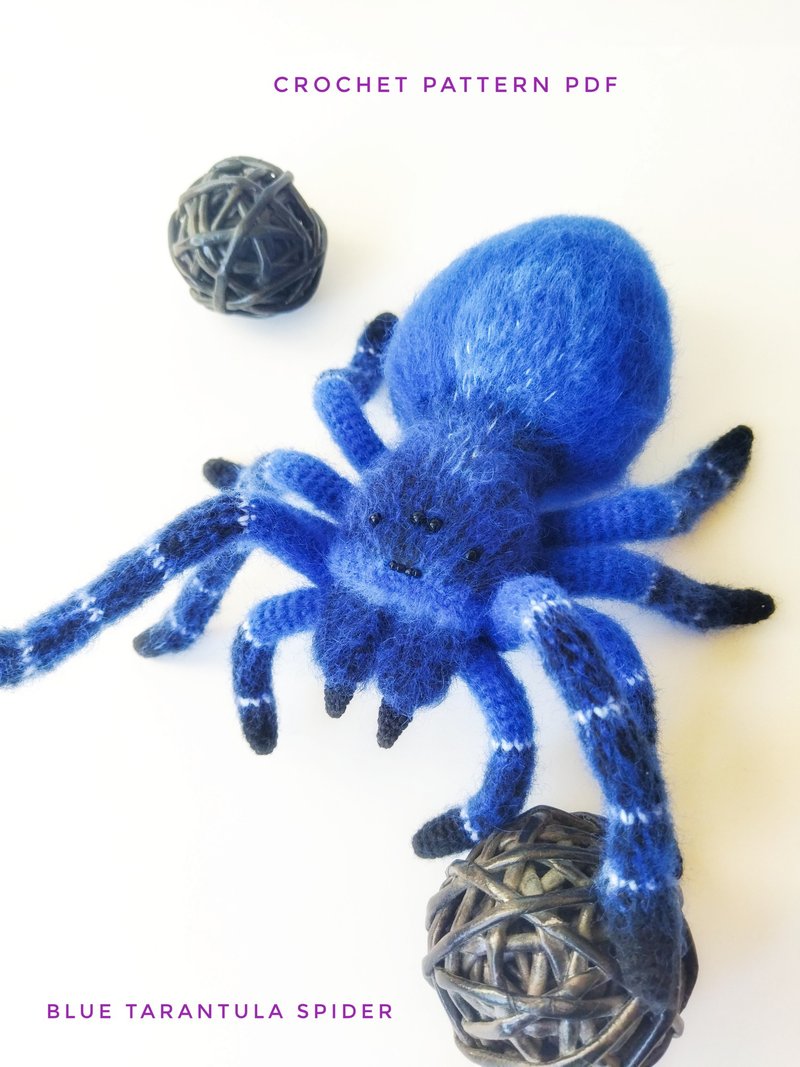 Blue knee Tarantula Crochet pattern pdf in english. Bird eating tarantula spider - คอร์สงานฝีมือ/หนังสือคู่มือ - วัสดุอื่นๆ 