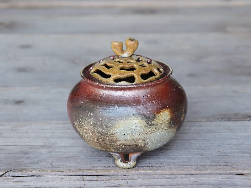 Bizen incense burner (with paulownia box) i-056 - น้ำหอม - ดินเผา สีนำ้ตาล