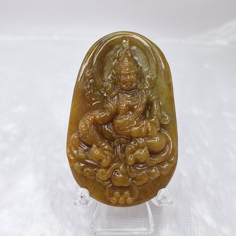 天然黃翡黃財神吊墜牌件 | 天然緬甸玉A貨翡翠 - 項鍊 - 玉石 