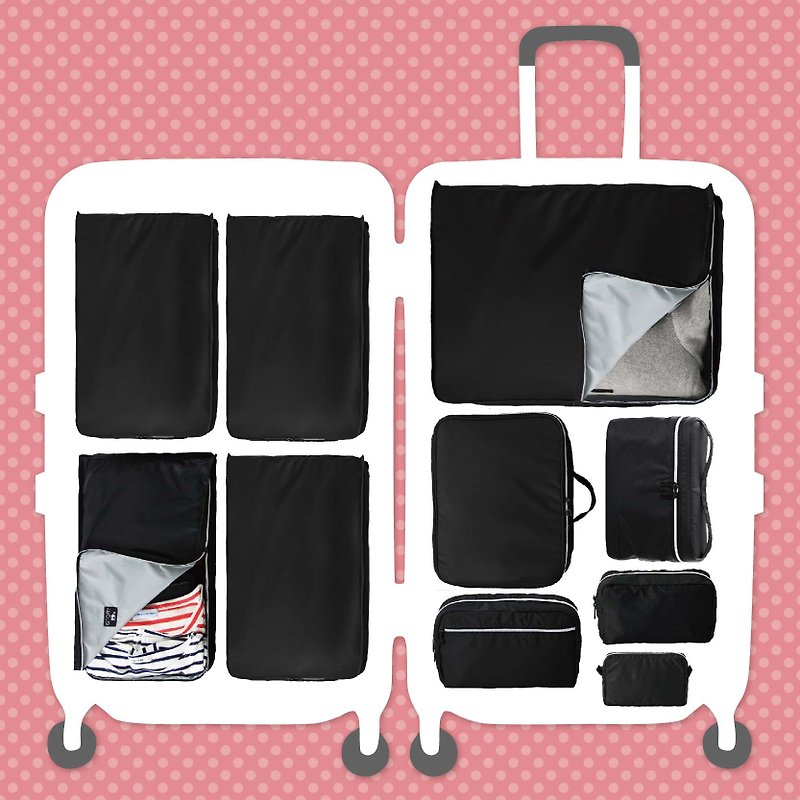 旅行收納超值十件組黑 - 行李箱/旅行袋 - 聚酯纖維 黑色