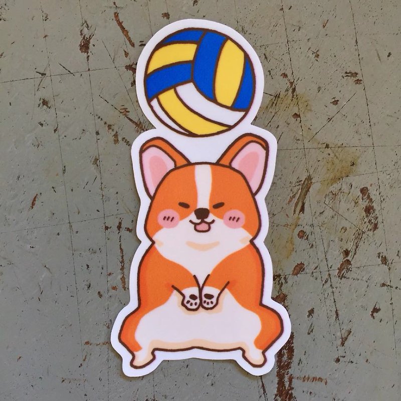 Corgi volleyball small waterproof sticker SS0119 - Stickers - Waterproof Material 