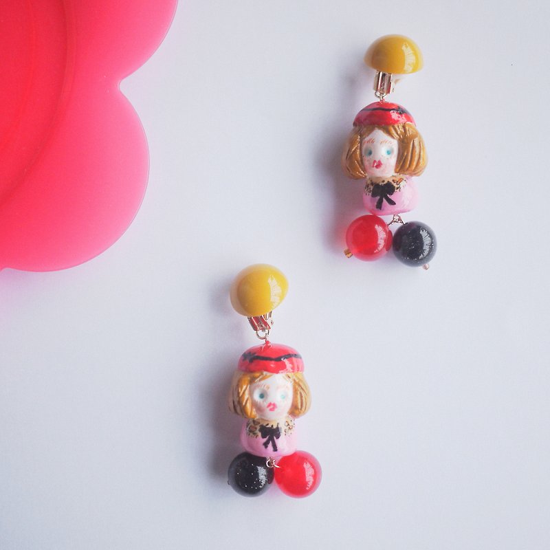 Clay earrings fashion girl earring Clip-On - ต่างหู - ดินเหนียว สีแดง