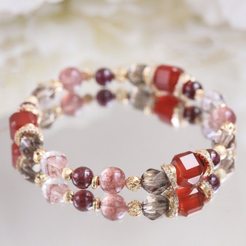 Super Seven Red Agate Stone Strawberry Crystal All-round Lucky Fortune and Happiness Energy Crystal Bracelet - Bracelets - Crystal Red