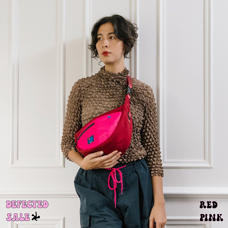DEFECTED 30% Sale : Half Moon Red- Pink - Messenger Bags & Sling Bags - Cotton & Hemp Pink