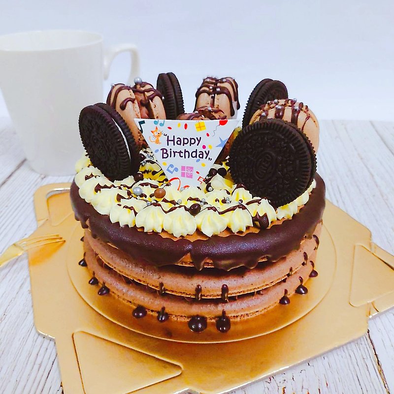 6-inch Macaron Tower-Chocolate Sea Salt [Birthday gift, can be used as birthday cake to celebrate birthday] - เค้กและของหวาน - อาหารสด สีนำ้ตาล