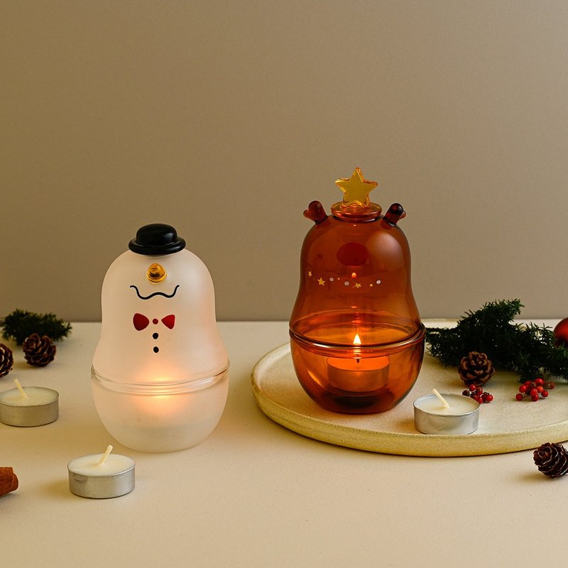 Snowman color-changing glass candleshade/comes with 2 small tealights - เทียน/เชิงเทียน - แก้ว สีใส