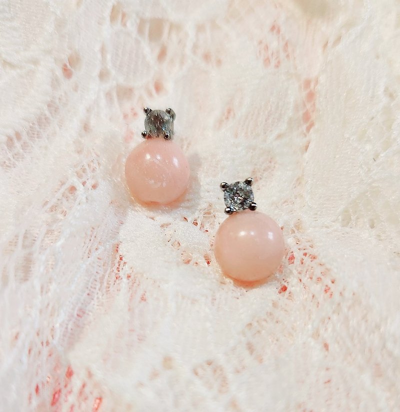 [Graduation Gift] [Full Purchase Discount] Pink Opal S925 Silver Earrings (can be changed into Clip-On) - ต่างหู - ทองแดงทองเหลือง สึชมพู