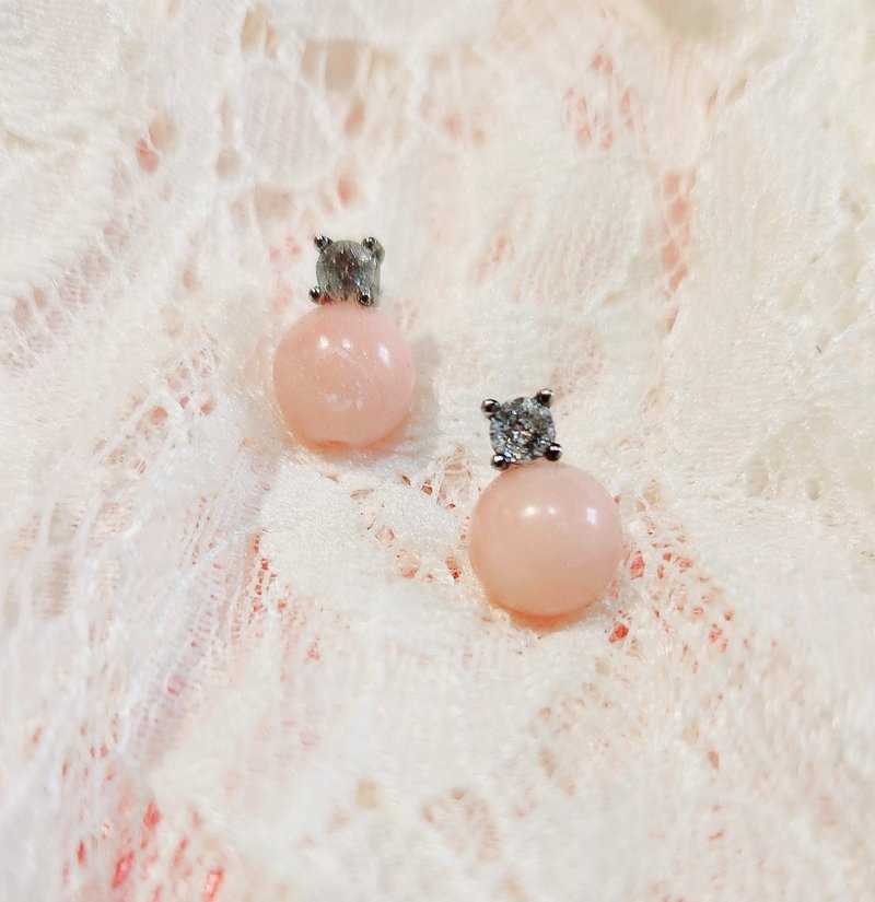 [Graduation Gift] [Christmas Gift] Pink Opal s925 Silver earrings (can be changed into Clip-On) - ต่างหู - ทองแดงทองเหลือง สึชมพู